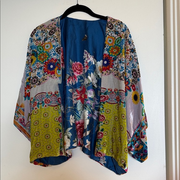 Colorful Floral Kimono velvet & silk reversible Jacket - Picture 1 of 4